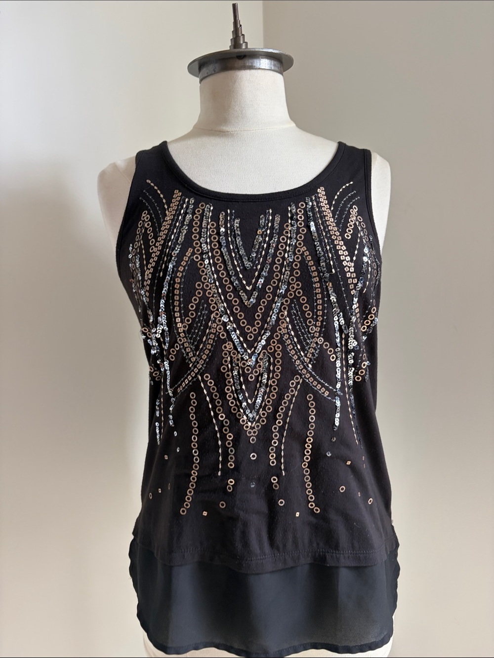 MAURICES Black Sequin & Beaded Layered Camisole Tank Top SIZE SMALL
